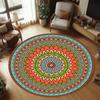 Bohemian Ethnic Style Round Rug Vibrant Geometric Floral Pattern Carpet Soft Non-Slip Circle Mat for Living Room Bedroom