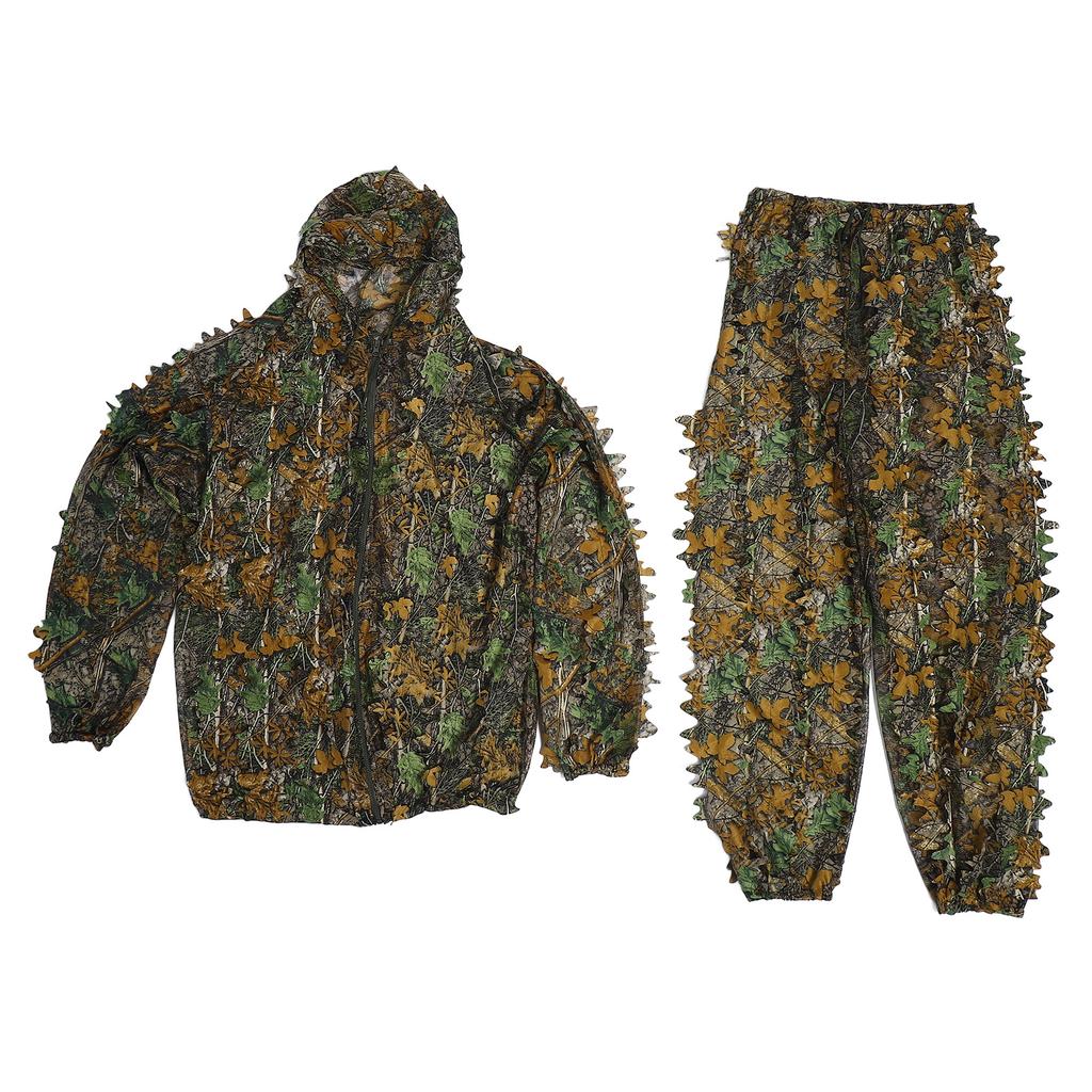 Outdoor Camouflage Suit Polyester Fiber Loose 3D Leafy Ghillie Suit for Bird Watching Hunting