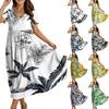 Frauen Casual Lose Bohemian Blumenkleid Kurzarm Lange Maxi Sommer Strand Swing Kleid
