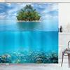 Summer Tropical Beach Scenery Shower Curtain with Hooks Seaside Island Palm Trees Blue Sea Bath Curtain Bathroom Bathtub Decor