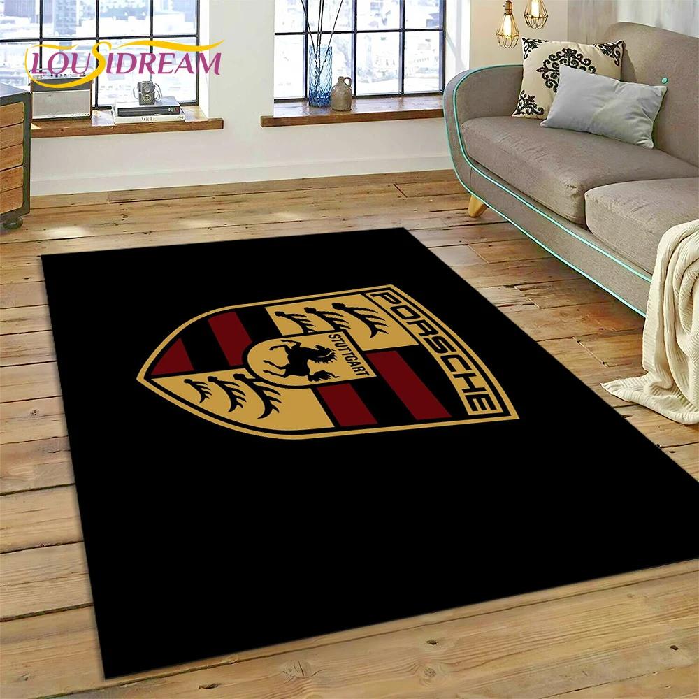 Car Logo P-Porsche 3D Printing Rug Carpet for Living Room Bedroom Home Decor,Floor Mat Non-slip for Sofa Doormat Gift Kids Play