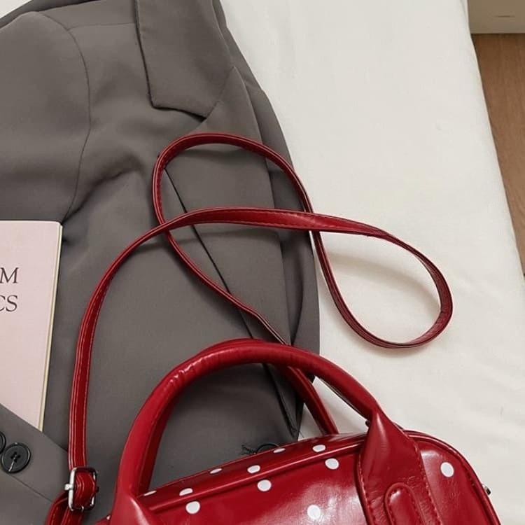 Patent Leather Polka Dot Boston Bag Women's Tote Shoulder Bag