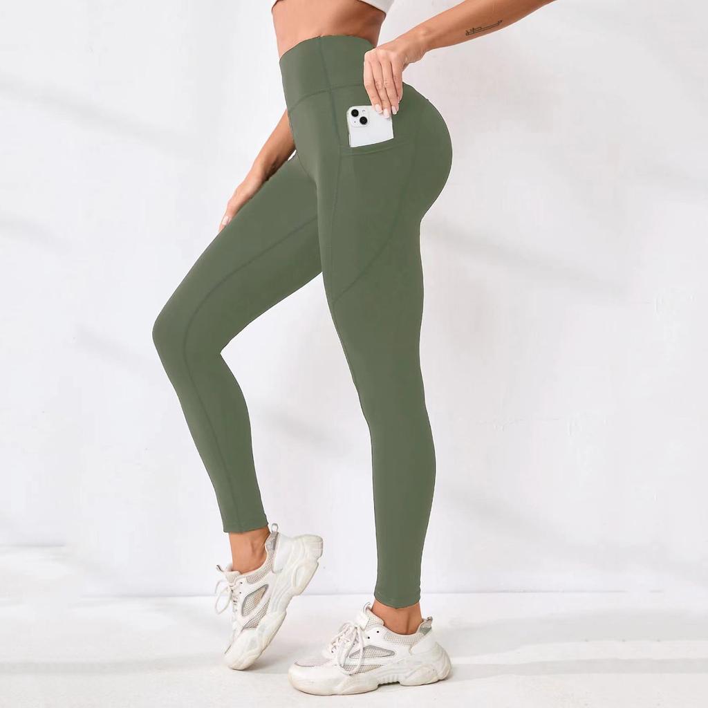 Women's Fashion Color Stitching High Waist Hip Pocket Outdoor Sports Pants Fitness Tight Base Cropped Pants