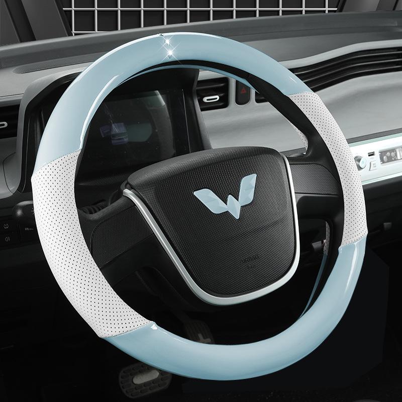 Glossy White Stain-Resistant PU Steering Wheel Cover for Hongguang MINI 2022