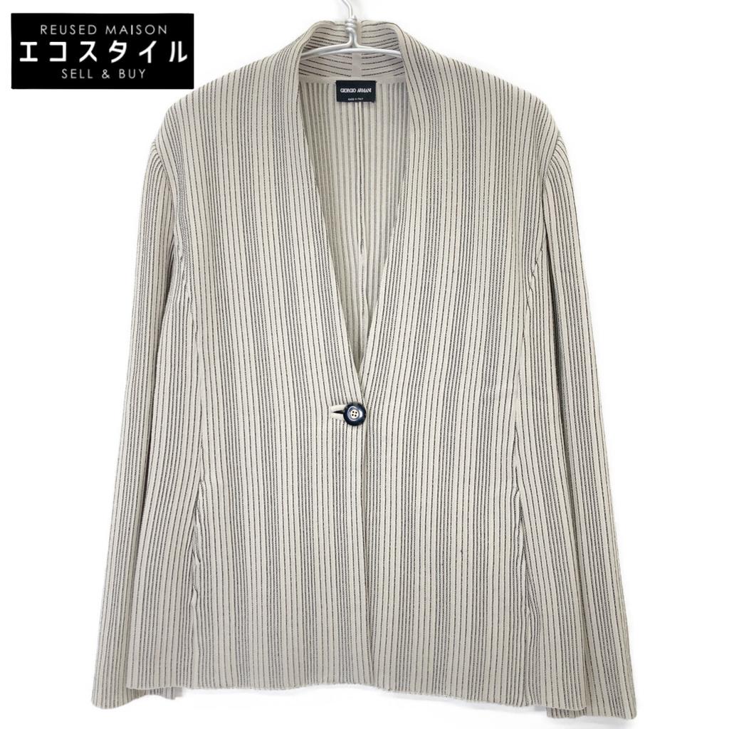 Giorgio Armani 6HAG09 AM30Z Beige Stripe 1B Collarless Knit Jacket Jacket 48 beigeUsed