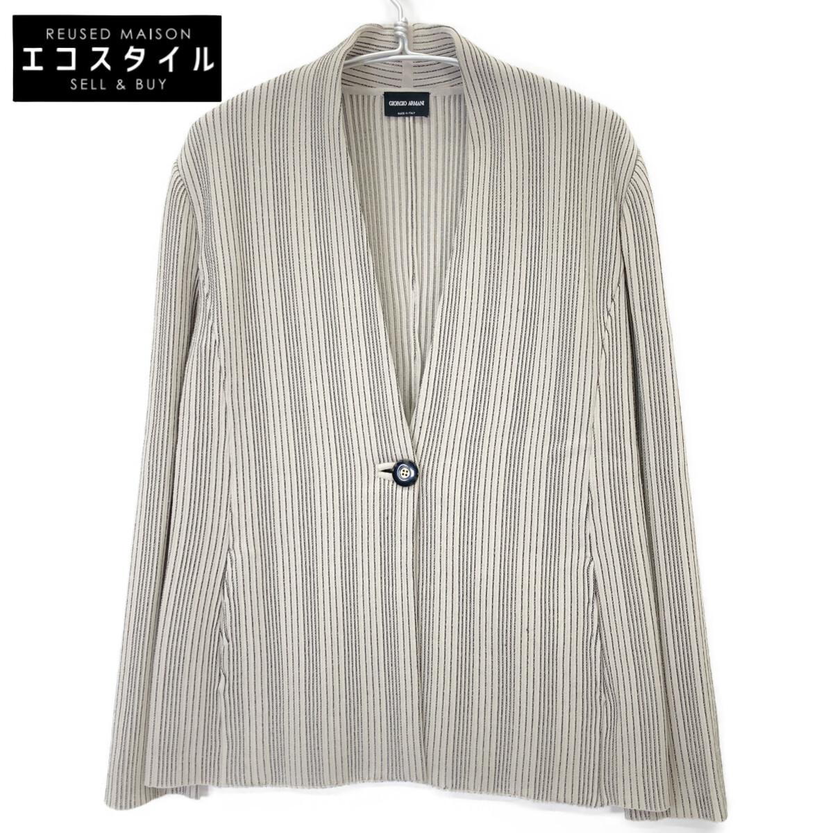 

GIORGIO ARMANI 6HAG09 AM30Z Beige Stripe 1B Collarless Knit Jacket Jacket 48 beigeUsed