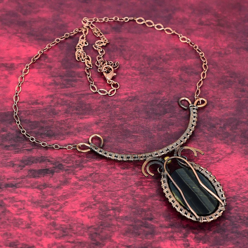 Pietersite necklace copper wire wrapped necklace gemstone jewelry adjustable chain necklace copper jewelry wedding gifts handmade necklace