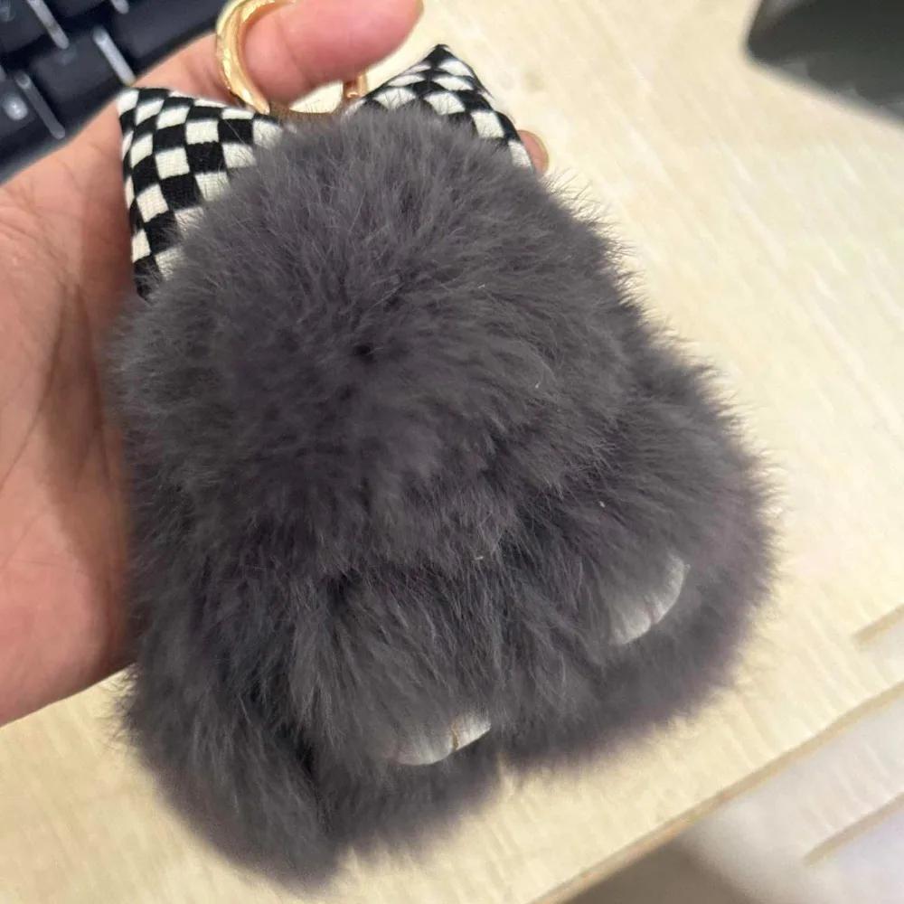 Roze Konijn Pluche Sleutelhanger Zachte Ester Konijn Sleutelhanger Konijn Mode Haarstrik Konijnenbont Sleutelhanger Schattige Pluizige Konijn Accessoires