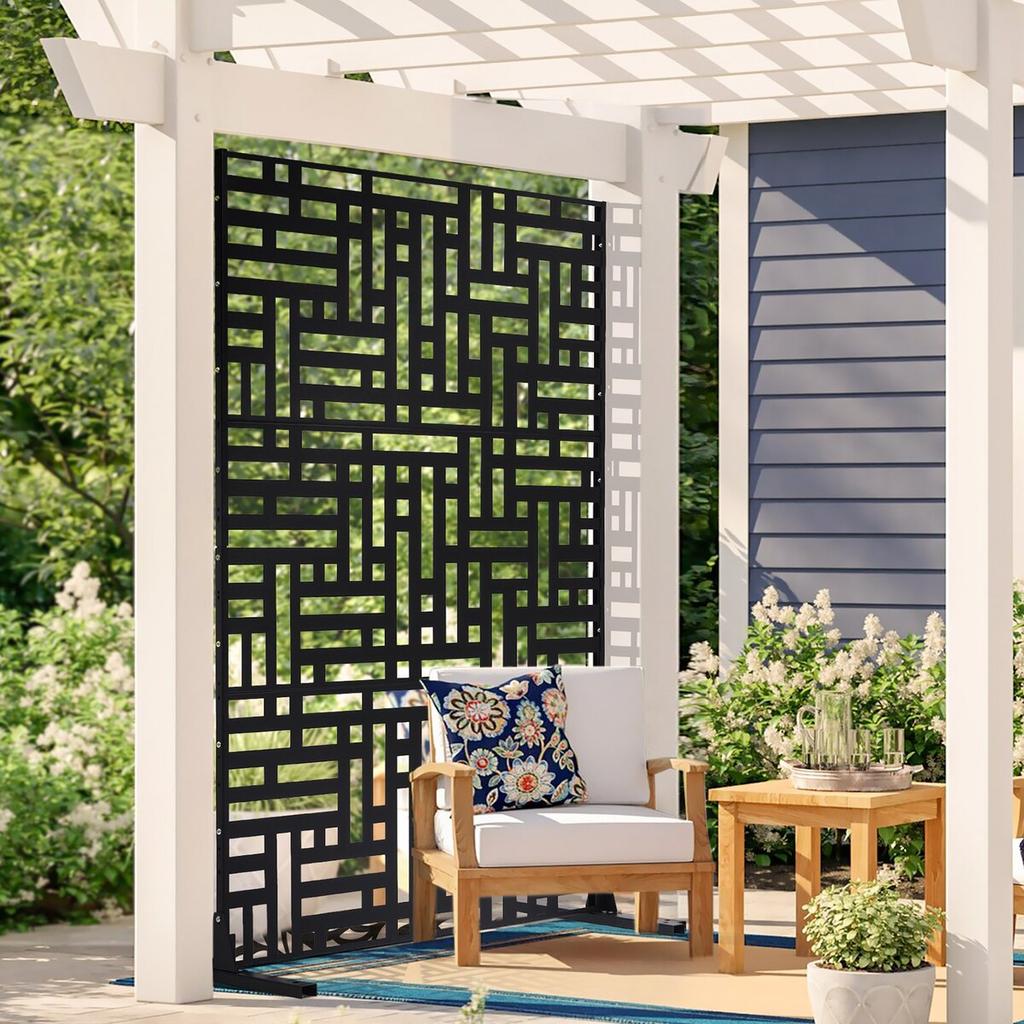Metal Privacy Screen 47" X 76" Outdoor Privacy Screens & Panels Black