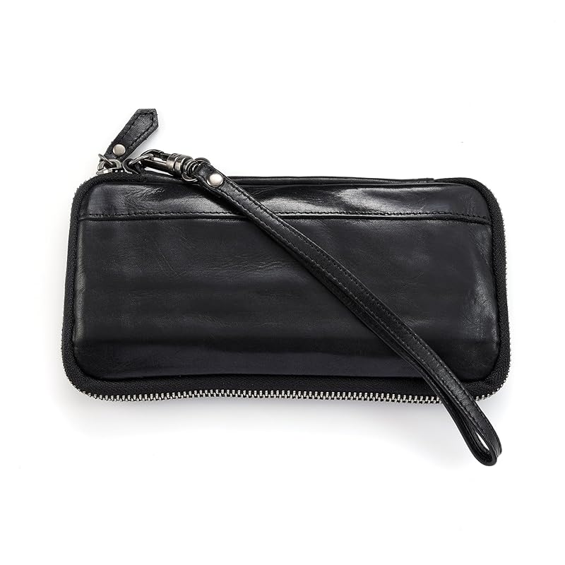 

[IJUN] Tanned leather long wallet men s genuine leather vintage Italy washed vegetable tanned leather (black)
