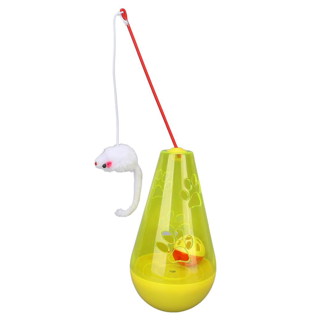 Katze Stehaufmännchen Spielzeug Katze Eingebaute Glockenkugel Interaktives Snack-Spielzeug mit Plüschmaus Katzenstab für Wohnungskatzen Kätzchen Gelb