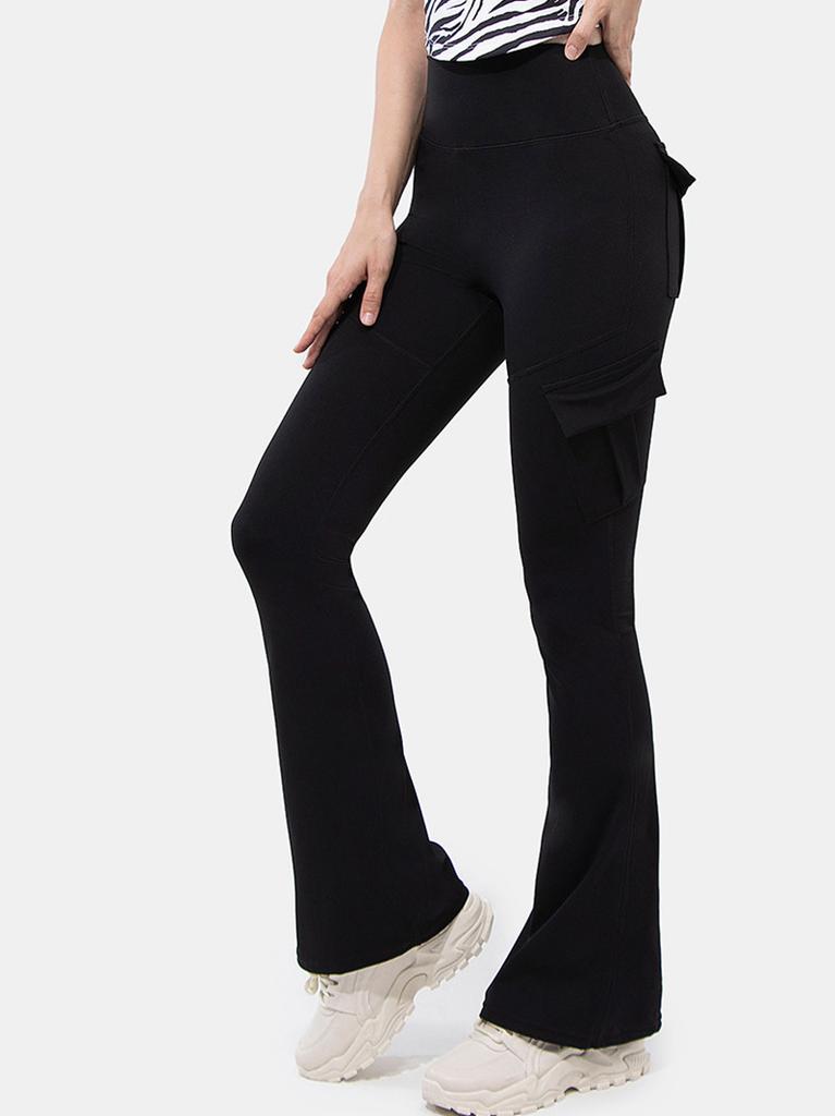 Women High Waist Flare Yoga Pants Butt Lifting Cargo Flare Leggings Soft Workout Trousers