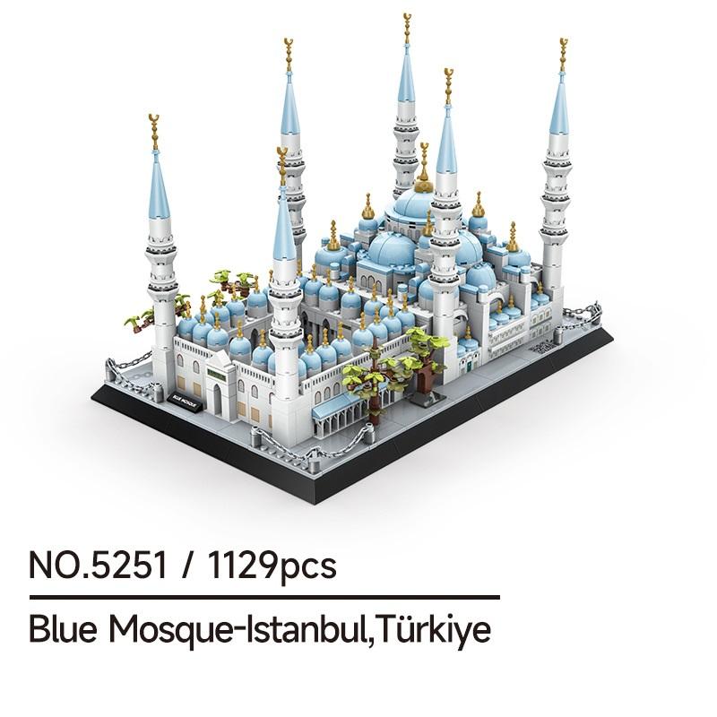 Non-Toxic 1129Pcs Blue Mosque Istanbul Architecture Building Blocks Small Particle Diy Bricks Gifts For Children Construction Bricks Toy