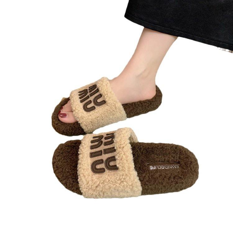 Thick Bottom Fluffy Slippers Women Wear 2025 New Autumn and Winter Lamb Fluffy Internet Celebrity Fashion Home Cotton Slippers