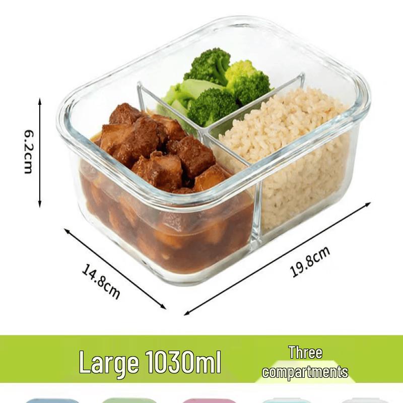 Ruhan 3-Compartment Glass Meal Prep Containers (2-Pack)