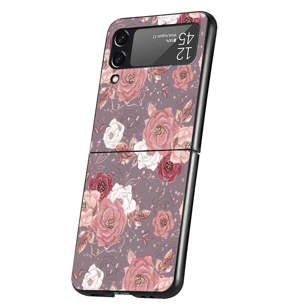 Beautiful Rose Bling Picture Case Phone Cover for Samsung Galaxy Z Flip 6 5 4 3 5G ZFlip6 ZFlip5 ZFlip4 ZFlip3 Black Hard Trend