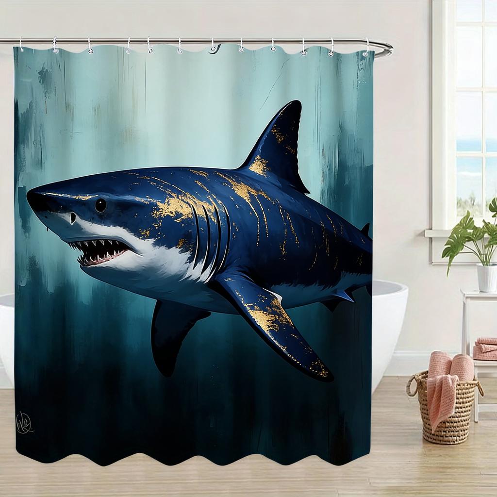 Ornate Gold Patterned Sea Turtle Underwater Waterproof Shower Curtain