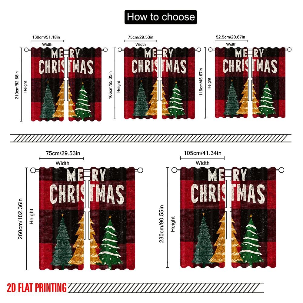 2pcs,2D Plane Printing Minimalist Curtains Winter Christmas Tree1 Versatile Polyester Fabric (without Rod) Decorations Inside