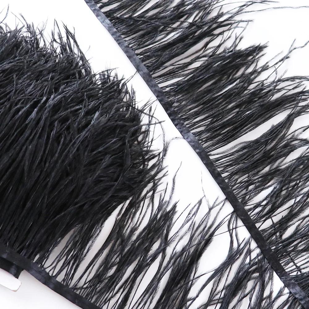 6-22Cm Black Ostrich Feathers Trim 1Meter Fluffy Feather Fringe For Crafts Wedding Party Decoration Ribbon Dress Clothing Sewing