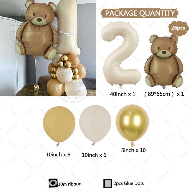 Vintage Matte Bear Wind Cream White Digital Aluminum Film Metal Latex Balloon Children'S Birthday Party Gift