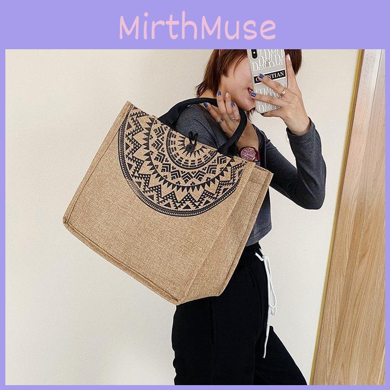 Tote Printed Flax Bag For Women Large Capacity Shoulder Bag With Commuter Casual