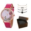 Stylish And Simple Rose Face Leather Belt Watch Female Pu Belt Quartz Lady Watch Watch Bracelet Set Female