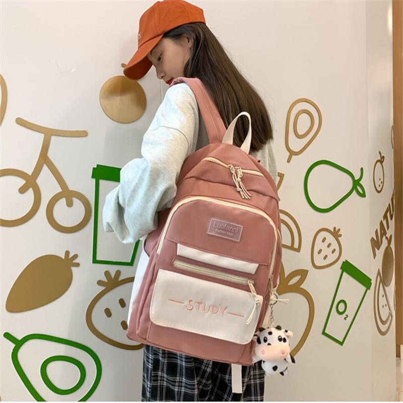 Fashion Contrast Color Women's Backpack Waterproof School Bags For Girls Large Capacity Students Bag Anti-theft School Backpack
