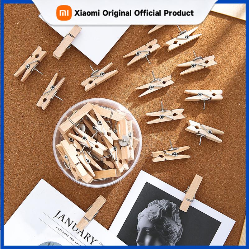 Xiaomi 50Pcs/Box Wooden Clip with Pin Colorful Photo Wooden Clip Felt Board Cork Wall Decoration Push Pin Office Stationery