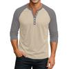 Men's Button-Down Contrast Raglan 3/4 Sleeve Top