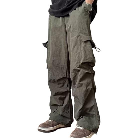 Men Cargo Pants Oversized Wide Leg Multi Pockets Solid Color Soft Breathable High Street Hip Hop Full Length Men Vintage Pants