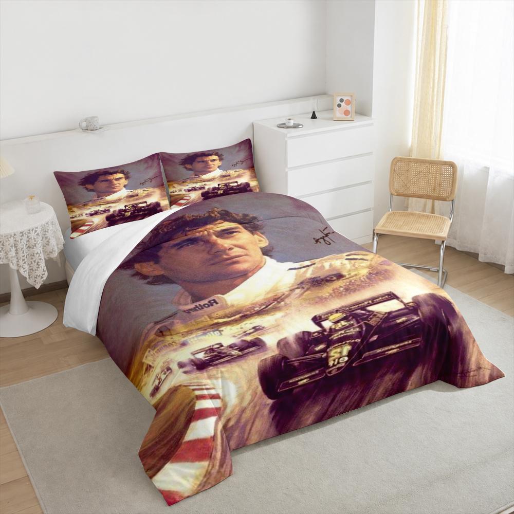 Ayrton Senna Vintage Racing Bedding set (1 duvet cover, 2 pillowcases, duvet not included) for Man Cave Game Room Decor, F1 Legend Oil Painting Print