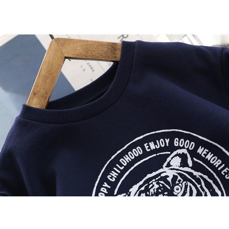 Boy's Cartoon Pure Cotton Hoodie T-shirt for Spring and Autumn New Style, Loose and Versatile Casual Top for Children, Medium and Large Size