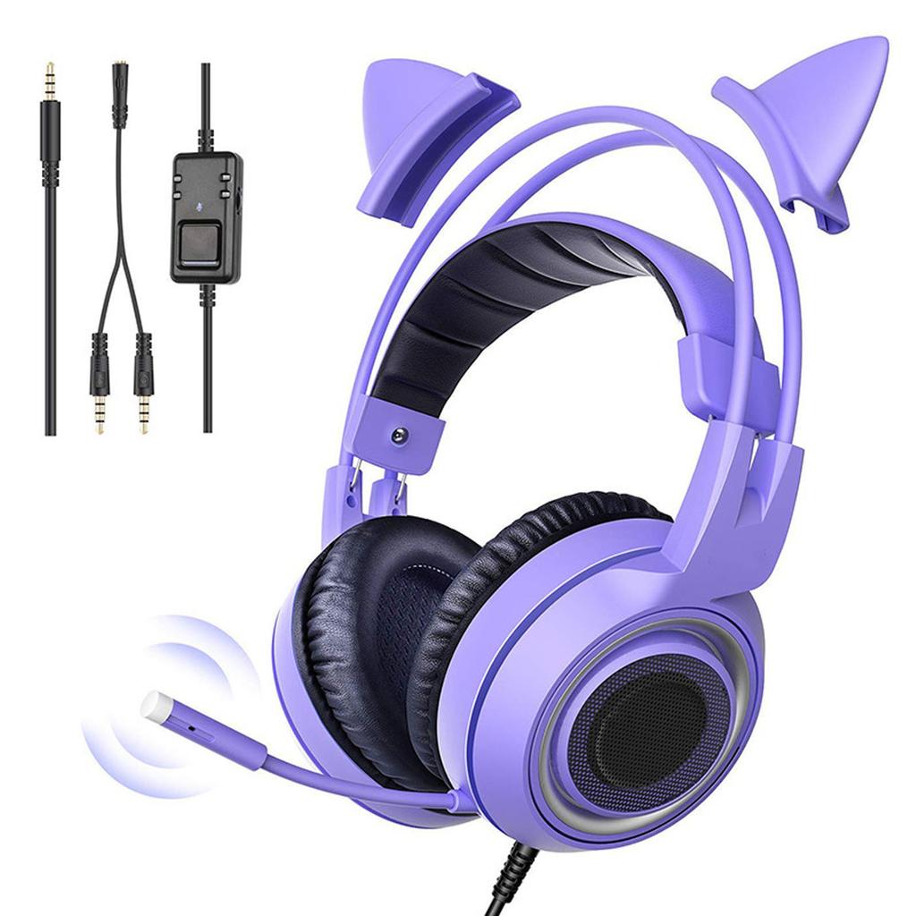 Gaming Hdset 3.5mm Plug Stereo Noise Reduction Cute Cat   Over r Hdphone with Mic for Girls for X BOX PC Phone