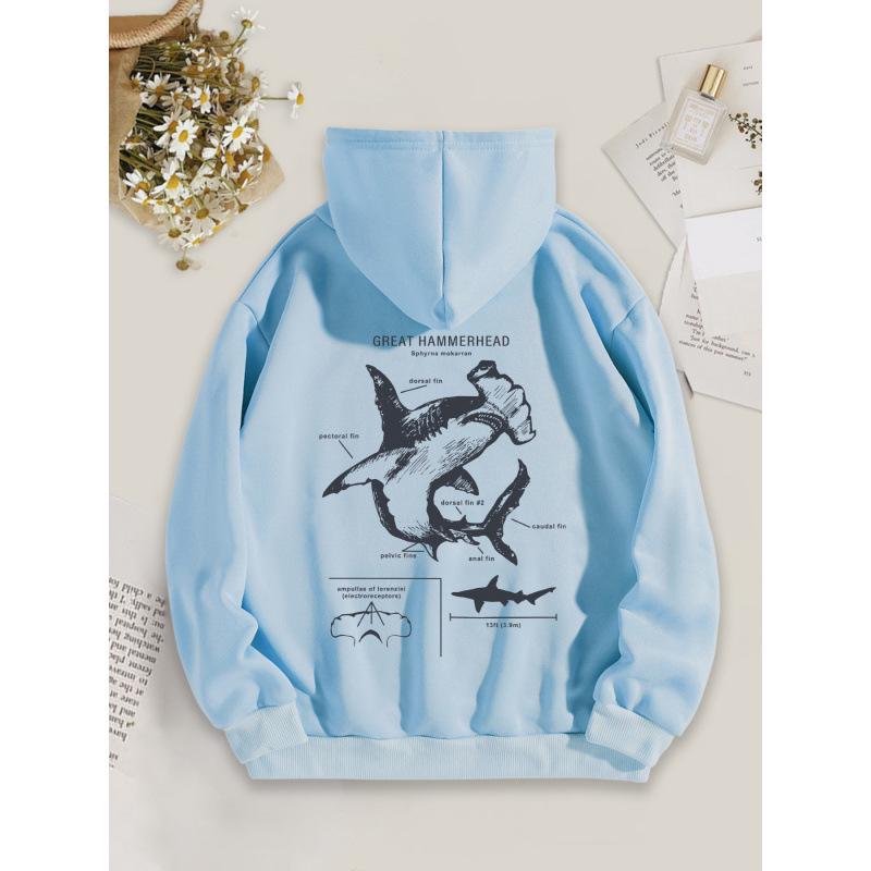 2025 Multi-color Shark Print Women's Hooded Sweatshirt