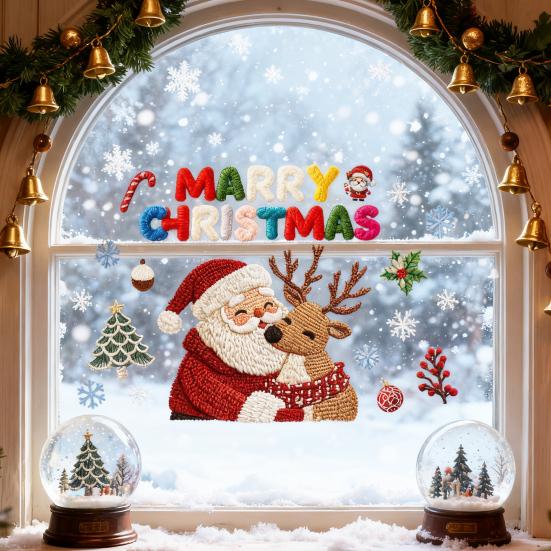 Christmas Window Stickers Santa Clauds Elk Decals Waterproof PVC Christmas Tree "MARRY CHRISTMAS" Removable Glass Stickers for Walls Doors Windows