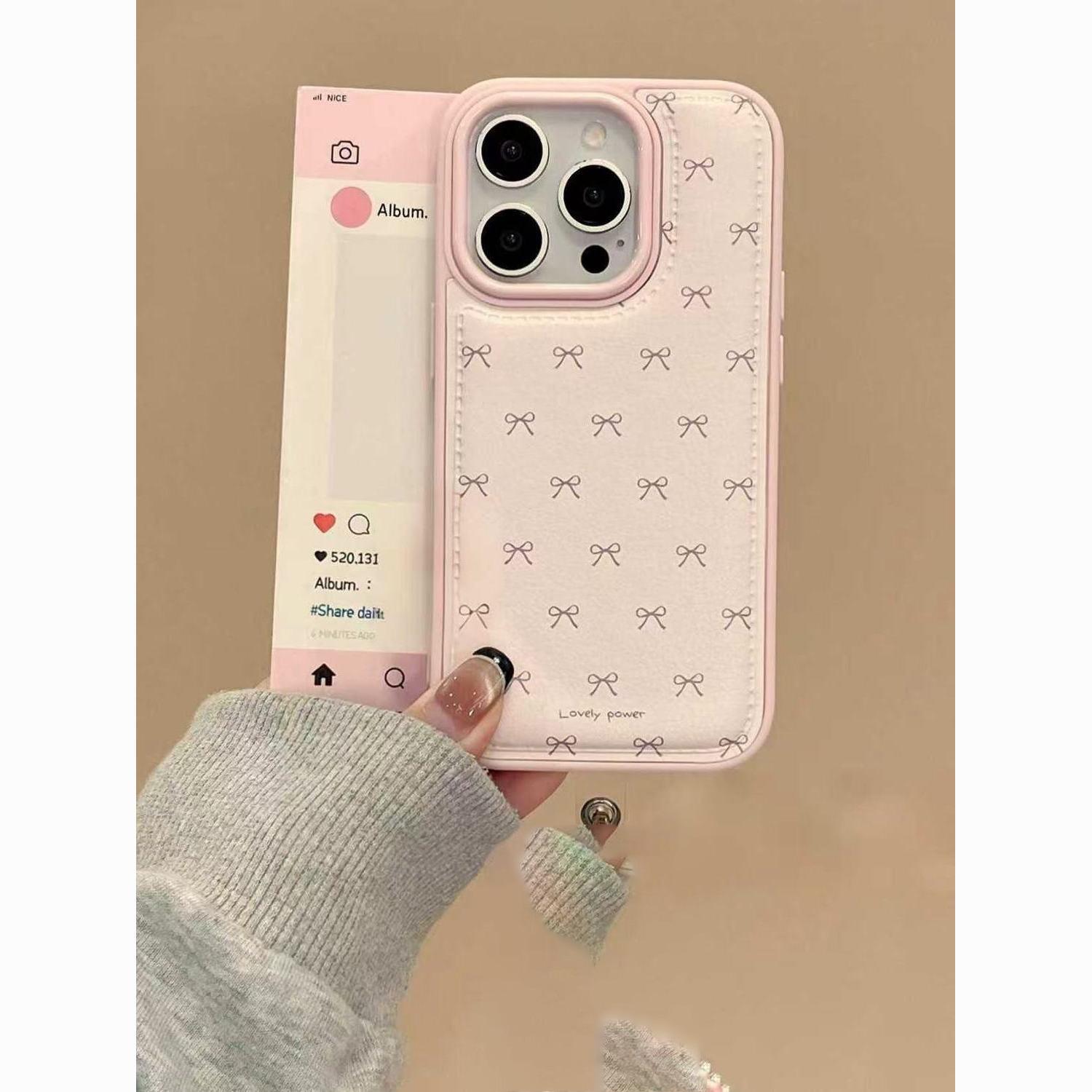 

Чехол-бампер с бантом в корейском стиле для Apple 17 Pro Max - Белый/Розовый, 14-16 Мягкий, 13P Ударопрочный Apple 11