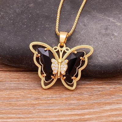 Nidin Top Quality Austrian Crystal Zircon 10 Colors Butterfly Pendant For Women Female Colorful Animal Necklace Jewelry Gifts чёрный