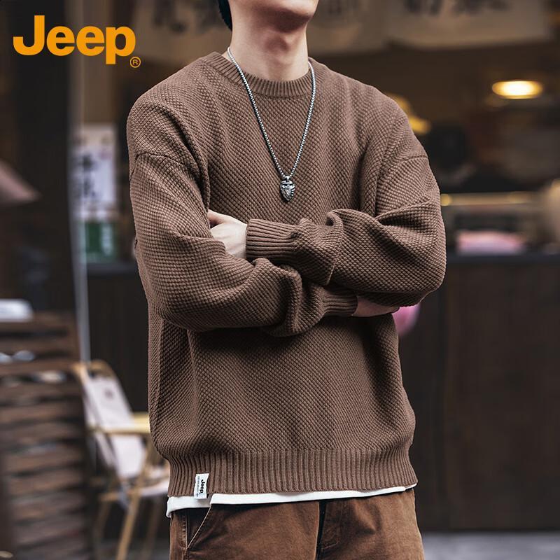 Jeep Men's Winter Loose Round Neck Knit Sweater