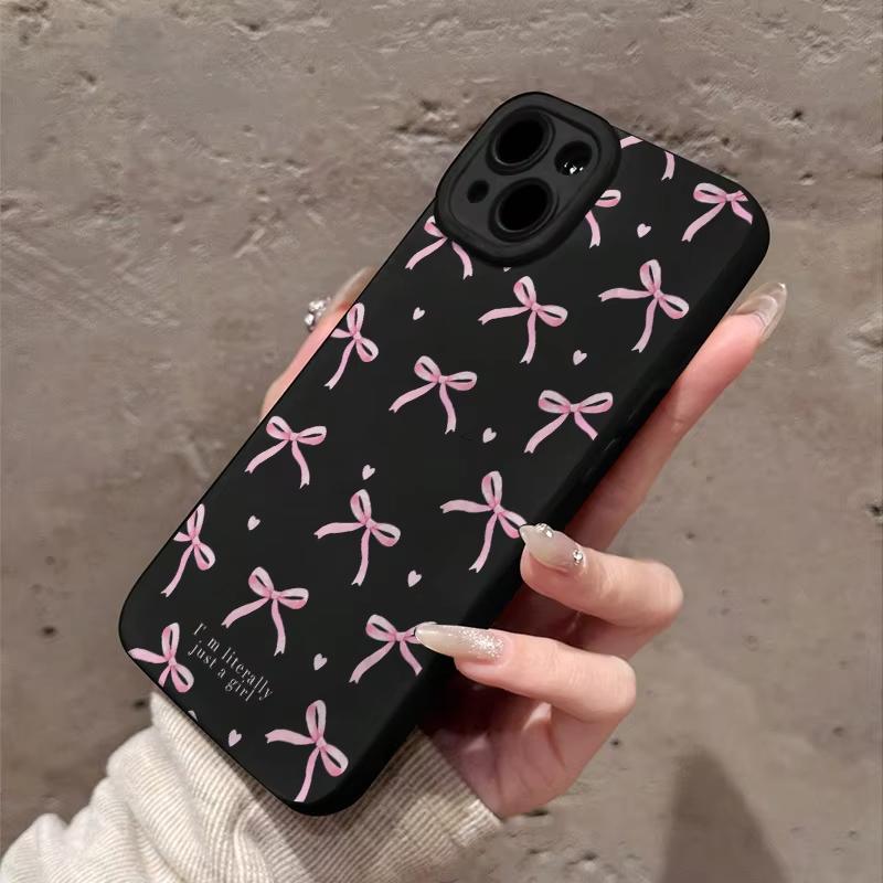 Cute Pink Heart Bow Pattern Phone Case For iPhone 17 Pro Max 16 Pro 15 14 13 Mini 12 11 Pro Max 16E 17Air XS X X Silicone Cover