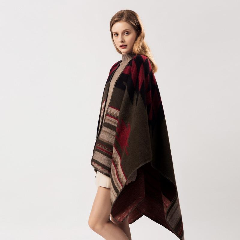 Women's Autumn and Winter Extended Fashion Scarf Shawl Dual-purpose Travel Camping Warm Double-sided Imitation Cashmere Cape