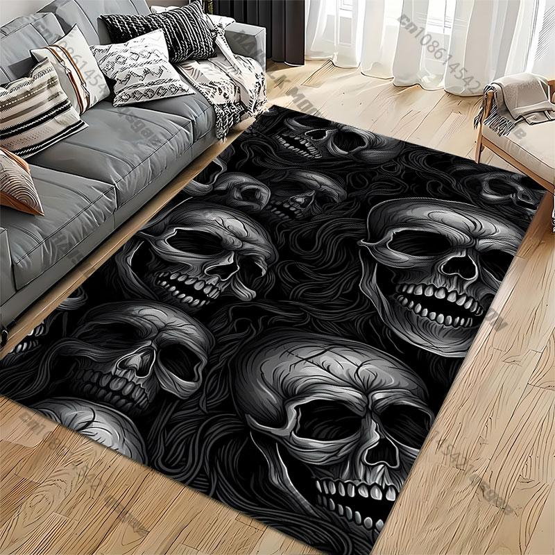 Dark Skulls and Swirling Patterns Carpet Yoga Living Room Room Decor Children's Crawling Mat Doormat Area Rug Games Mat