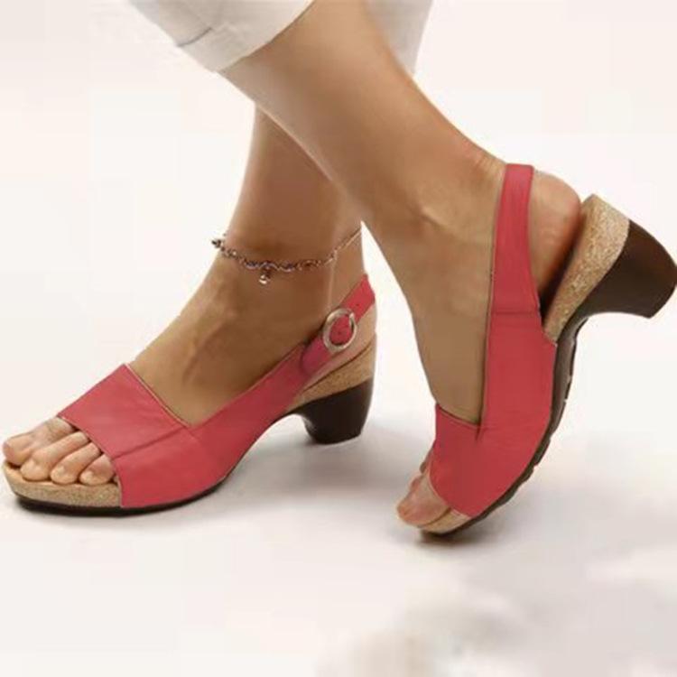 Sandals Women's Large Size Spring and Summer New European and American Fish Mouth Beach Thick Heel Buckle High Heel Women's Sandals