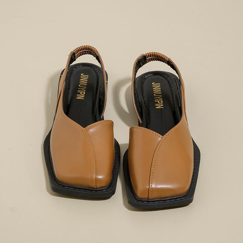

Low-heeled bag head sandals women s summer new Korean version flat bottom square head side empty rear empty fashion shoes women 43 темно-коричневого кольору