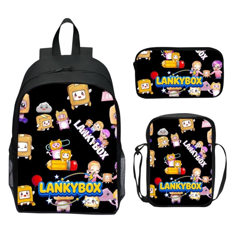 Lankybox Blocky Plüsch 3-teiliges Set Rucksack Cartoon Anime Schultasche für Kinder