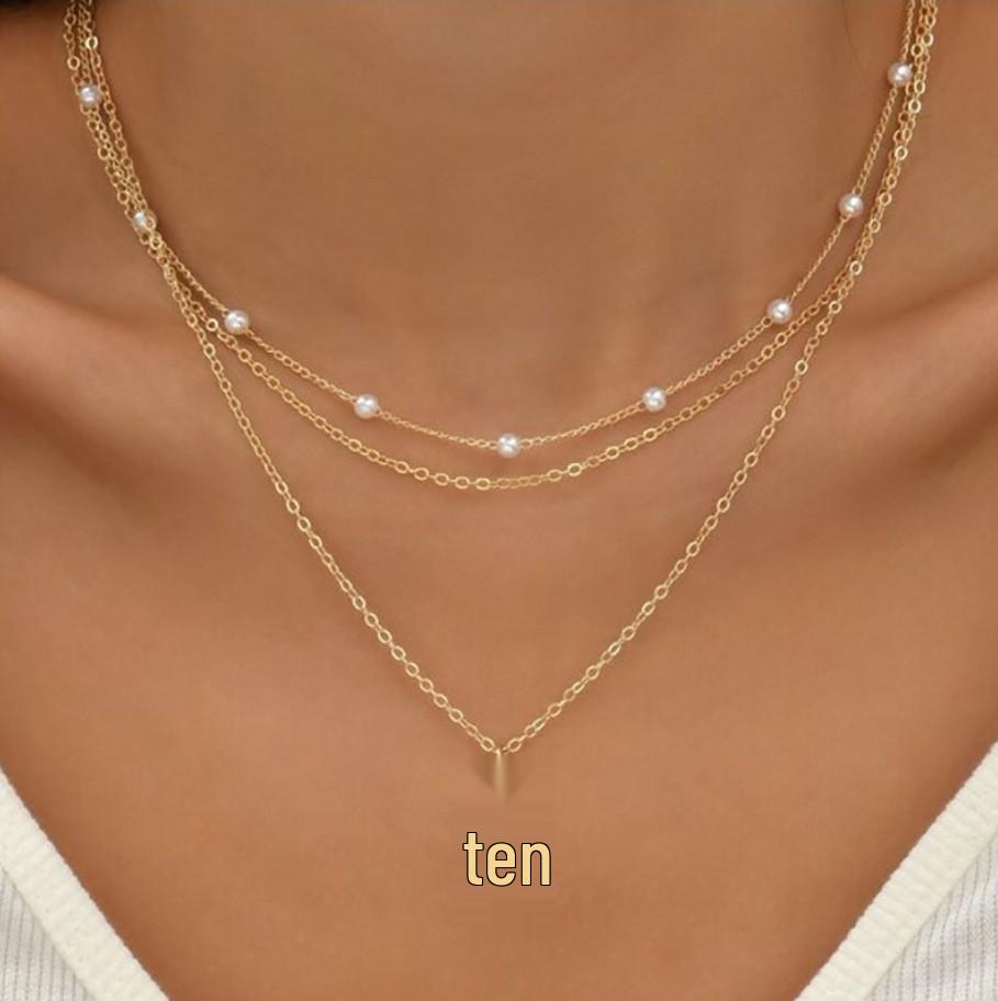 Retro Pearl Heart Pendant Necklace - Layered Alloy Chain for Women, European & American Style