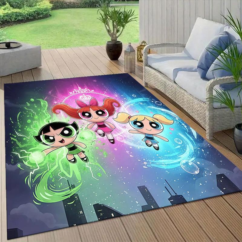 The Powerpuff Girls2 Flannel Pattern Square Carpet,Area Rug,Carpet Rug for Living Room Bedroom Sofa Playroom Decor,Non-slip Floor Mat