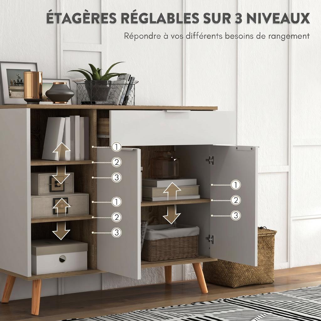 Kitchen Sideboard Storage Unit 1 Drawer 1 Double-Door Cupboard 3 Adjustable Shelves 95 x 35 x 85 cm White