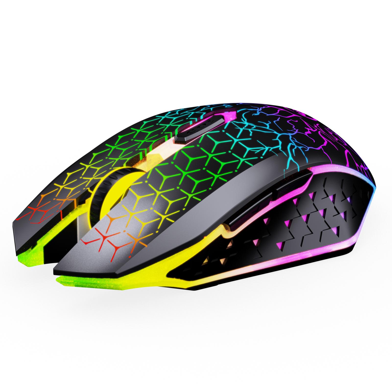 

Двухрежимные беспроводные мыши 2.4G+BT5.2 тихие компьютерные мыши с 7-цветной подсветкой портативные USB беспроводные чёрный