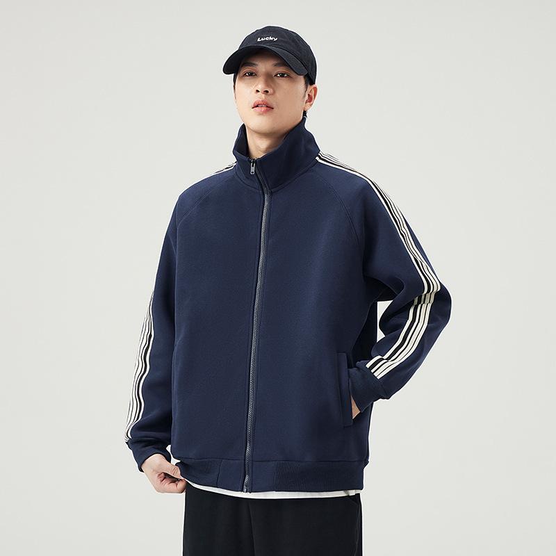 An Yang 2024 Men's Striped Stand Collar Jacket - Trendy Zipper Cardigan Hoodie