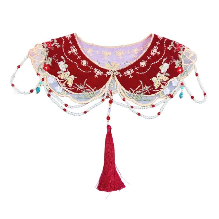 

Girl False Collar Embroidered Chinese Ancient Shirt Shawl Wrap for Carnivals